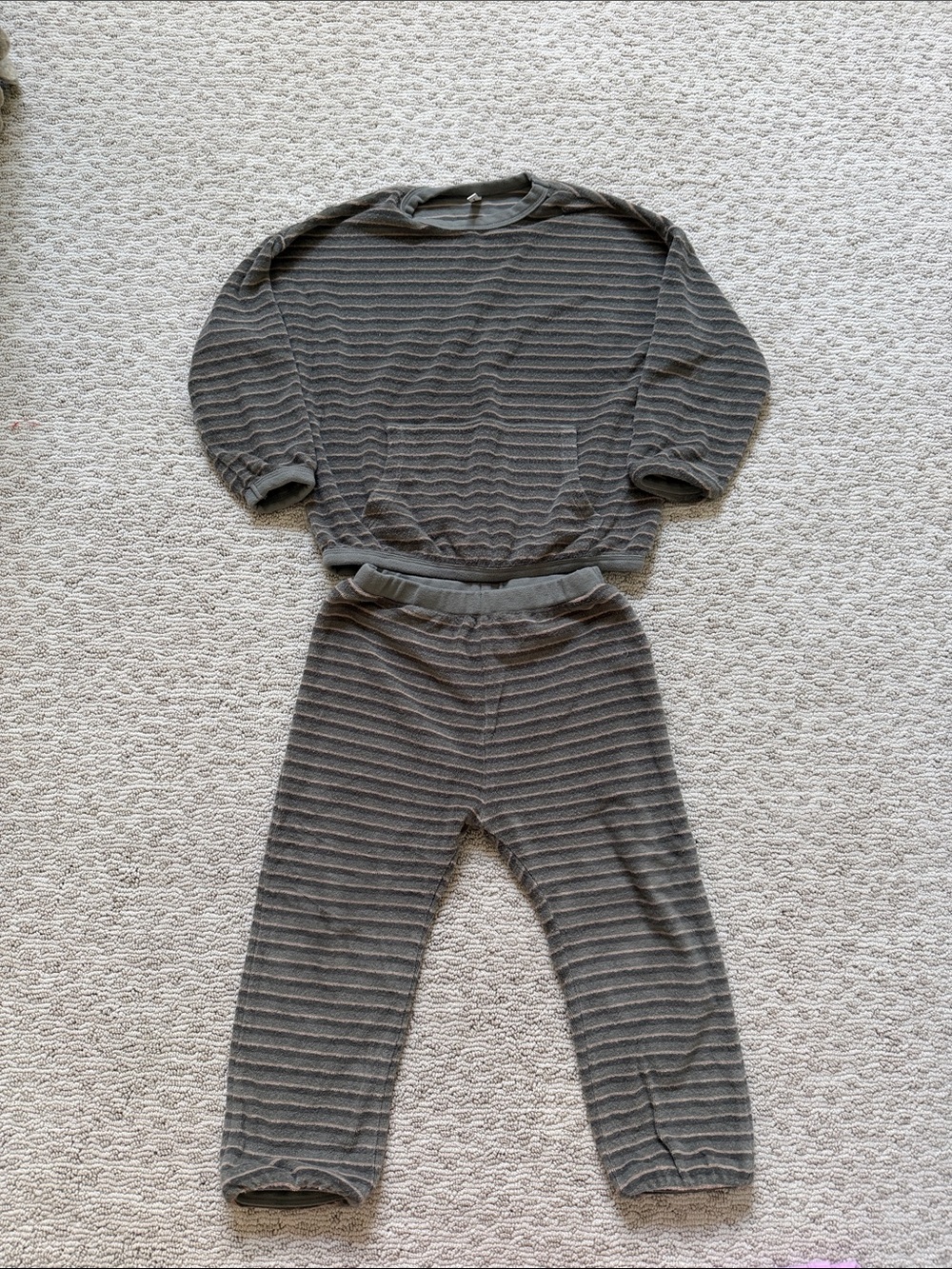 Rylee and Cru Boys Terry Set in Green and Beige Stripe